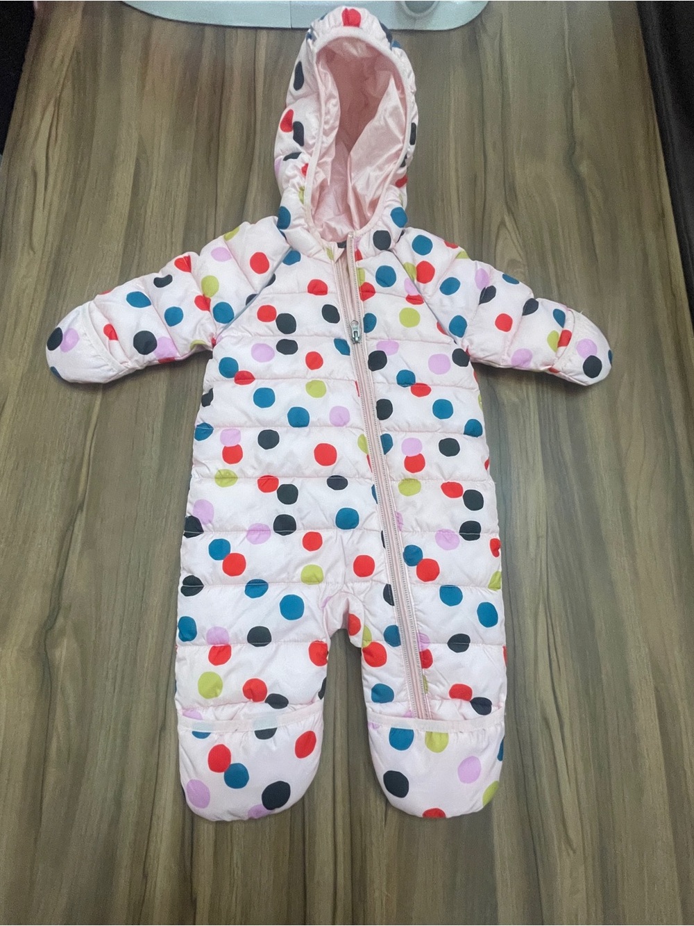 Hanna Anderson Kids Pink Polka Dot One-Piece Snowsuit 3-6M
